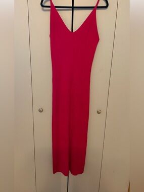 Minimalist Berry Ribbed Slip Maxi Dress | V-Neck Bodycon | Size L